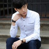 青少年长袖衬衫男夏季纯色衬衫男长袖薄款衣服男学生韩版修身青年