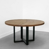 美式铁艺实木圆桌 实木餐桌椅组合客厅做旧饭桌会议桌 复古咖啡桌