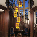 现代中式实木吊灯 别墅复式楼梯螺旋灯具 餐厅酒楼复古羊皮灯饰