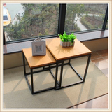 新款美式复古铁艺边角几休闲小桌 实木客厅方桌电话桌花架置物架