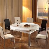 大理石餐桌 可伸缩折叠实木餐桌椅组合 欧式现代 小户型6人圆饭桌