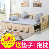 客厅折叠沙发床 小户型坐卧两用推拉实木沙发单人多功能储物床1.2