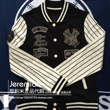 MLB棒球服专柜正品代购 15春高端黑白条纹NY时尚男女士外套 08300
