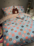 韩国ins可爱熊卡通纯棉四件套三件套床单被套床笠款床上用品包邮