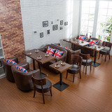 复古咖啡厅沙发 西餐厅卡座桌椅实木 甜品店奶茶店沙发桌椅组合