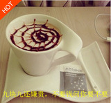 纯白咖啡杯卡布奇诺拉花奶茶杯创意波浪型咖啡杯带碟带勺可印LOGO