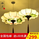 新中式吊灯仿古中国风手绘酒楼餐厅圆形宫灯古典飞碟灯笼布艺吊灯