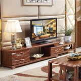 实木电视柜组合可伸缩地柜现代中式客厅家具抽屉储物电视机柜安装
