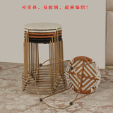 编织铁艺藤椅子 餐椅高矮凳子 换鞋凳 小户型重叠小圆凳 客厅家具