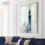北欧简约蓝色清新美女人物抽象油画装饰画卧室客厅沙发背景墙挂画