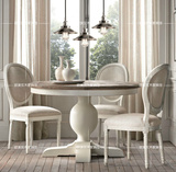 美式实木圆桌新古典橡木圆餐桌法式实木餐厅复古做旧餐桌椅组合