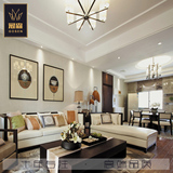 新中式实木沙发椅客厅贵妃三人沙发组合样板房售楼处别墅家具定制