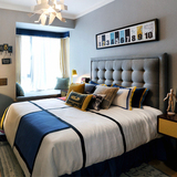 欧式床样板房双人床1.8米 简约时尚高靠背布艺床北欧床软包实木床