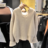 2016秋冬季新款女韩版短款V领针织衫宽松长袖打底套头毛衣女外套
