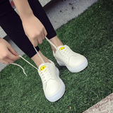 2016新款韩国夏季平底系带帆布鞋小白鞋学生女板鞋原宿风笑脸鞋女