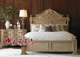美式乡村实木雕刻床欧式古典实木做旧床法式雕花双人床婚床床头柜