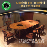 韩式火锅桌碳化实木无烟烧烤专用桌电磁炉休闲桌大理石组和餐桌椅