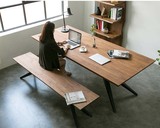 美式loft复古家用铁艺实木个性办公桌洽谈会议桌大班台长方桌长椅