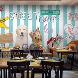 欧式个性可爱动物墙纸宠物店儿童卧室幼儿园背景壁纸猫狗大型壁画