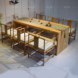 老榆木餐桌茶桌实木大板桌会议书桌简约新中式禅意免漆茶桌椅组合