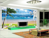 3D立体大型无缝壁画 客厅沙发墙纸电视背景墙布海景窗户风景壁纸