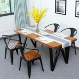 美式实木餐桌铁艺长方形复古办公桌loft餐桌创意桌餐桌椅组合6人