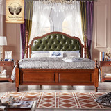 美式全实木家具双人床橡胶木婚庆床欧式床1.5 米1.8米储物真皮床