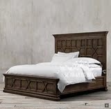 出口美式乡村实木铆钉双人床法式宜家新古典黑色橡木婚床儿童床