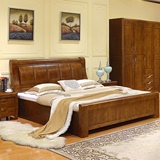 现代中式纯实木床1.8米 卧室双人床原木1.5m家具储物高箱床包邮