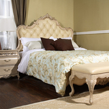 欧式实木双人床 1.8米白色床软靠床真皮 床头柜  仿古白色床头柜