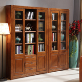 实木书柜 带玻璃二两门三门书柜书橱储物柜简易书架橡木组合书柜