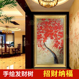 发财树油画 纯手绘欧式山水抽象风景走廊过道客厅装饰画 玄关挂画