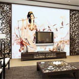 中式客厅电视沙发背景墙纸卧室壁纸宾馆大型壁画彩云追月古典美女