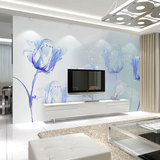 简约现代3D立体墙纸电视背景墙壁纸客厅卧室大型壁画蓝色玫瑰花蕾