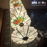 新中式手绘布艺国画吊灯伞形灯笼古典艺术宫灯客厅茶楼酒店连吊
