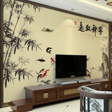 中式古典水墨客厅电视背景墙纸 国画无缝大型3D壁画壁纸 宁静至远