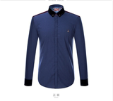 国内专柜 剪标秋季百搭新款方领蓝色红波点男士长袖衬衫韩版修身