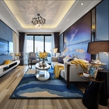 客厅茶几地毯条纹地毯现代欧式地中海蓝色地毯卧室床边大地毯定制