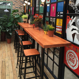 美式复古实木高吧台长桌星巴克桌椅组合咖啡桌酒吧桌餐桌奶茶店桌