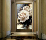 立体3d背景墙欧式简约瓷砖玄关过道走廊彩雕壁画油画白玫瑰
