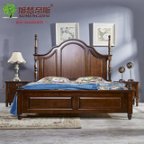 美式纯实木床复古双人床高柱床黑胡桃木色卧室家具1.8米大床