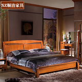 现代中式实木床气动高箱储物床胡桃木色新中式实木婚床1.8双人床