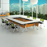 多功能折叠带轮培训桌白色钢木会议桌洽谈桌条形扇形圆形办公桌