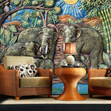 东南亚泰式印度风情主题餐厅客厅酒店墙纸壁纸3D立体大象大型壁画