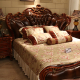 欧式床1.8米全实木床美式乡村真皮床简欧公主床深色大床住宅家具