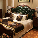 欧式床双人床别墅真皮大床美式实木高档简约床深色简欧床住宅家具