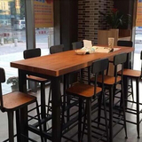 美式星巴克长桌桌椅组合吧台椅高脚椅咖啡厅复古实木餐桌椅酒吧椅