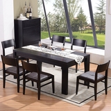 西餐桌椅组合6人简约现代橡木实木贴皮小户型吃饭桌黑色 一桌四椅