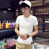 夏季男短袖T恤 韩版圆领学生纯棉潮男青年修身简约针织打底衫上衣