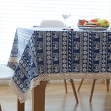东南亚民族风地中海蓝色全棉餐桌布艺桌布台布长方形茶几盖布包邮